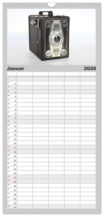 Produktbild: Familienplaner 2026 - Boxkameras - Kultiges und manchmal klobiges Design mit 5 Spalten (Wandkalender, 21 x 45 cm) CALVENDO