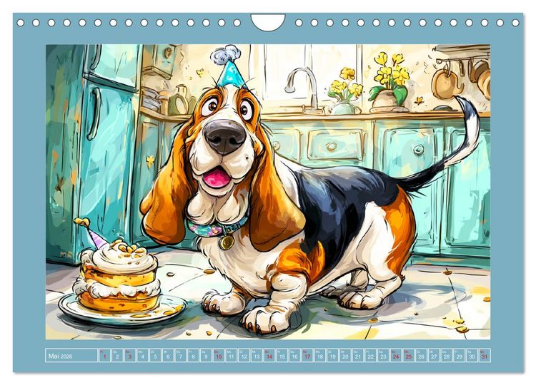 Produktbild: Basset Fun. Niedliche Hunde Cartoons zum Schmunzeln (Wandkalender 2026 DIN A4 quer), CALVENDO Monatskalender