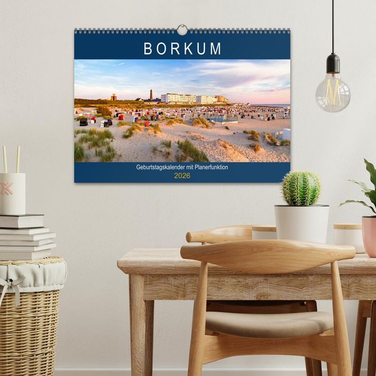Produktbild: BORKUM Geburtstagskalender mit Planerfunktion (Wandkalender 2026 DIN A3 quer), CALVENDO Monatskalender