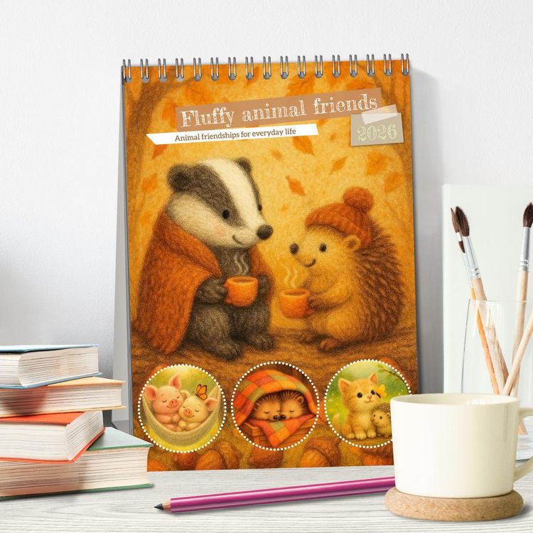 Produktbild: Fluffy animal friends - Animal friendships for everyday life (Desk Calendar 2026 DIN A5 portrait), CALVENDO 12 Month DeskCalendar