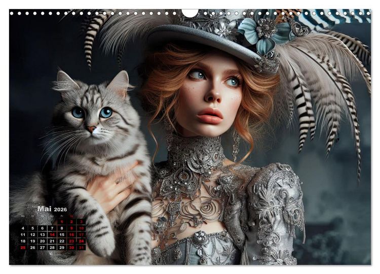 Produktbild: Luxuri&ouml;ser Bohemian Flair - Elegante Frauen mit anmutigen Katzen (Wandkalender 2026 DIN A3 quer), CALVENDO Monatskalender