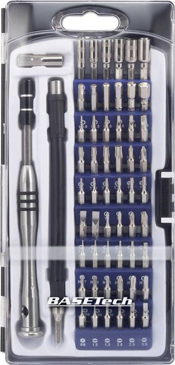 Produktbild: Basetech 1430586 Bit-Set 58teilig Schlitz, Kreuzschlitz Phillips, Innen-Sechsrund (TX), Sechsrund BO, Innen-Sechskant
