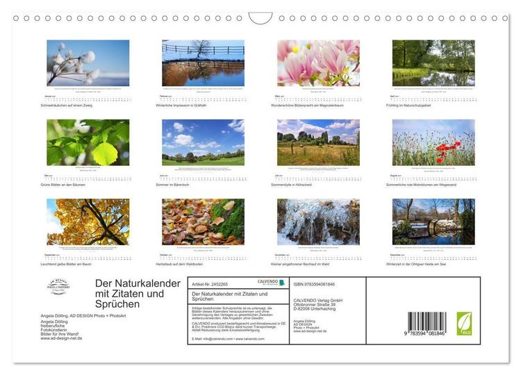 Produktbild: Der Naturkalender mit Zitaten und Spr&uuml;chen (Wandkalender 2027 DIN A3 quer), CALVENDO Monatskalender