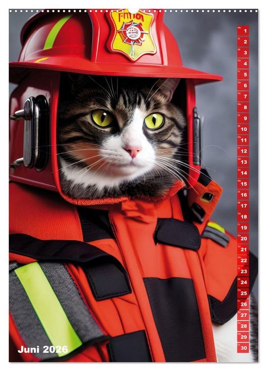 Produktbild: Feuerwehr - Tierischer Feuerwehrkalender (Wandkalender 2026 DIN A2 hoch), CALVENDO Monatskalender