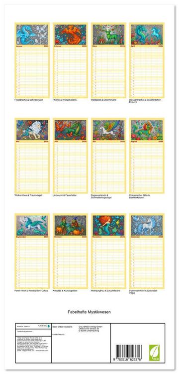 Produktbild: Familienplaner 2026 - Fabelhafte Mystikwesen mit 5 Spalten (Wandkalender, 21 x 45 cm) CALVENDO