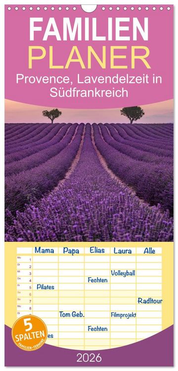 Produktbild: Familienplaner 2026 - Provence, Lavendelzeit in S&uuml;dfrankreich mit 5 Spalten (Wandkalender, 21 x 45 cm) CALVENDO