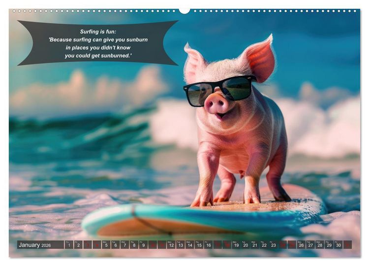 Produktbild: A year of fun with surfing animals (Wall Calendar 2026 DIN A2 landscape), CALVENDO 12 Month Wall Calendar