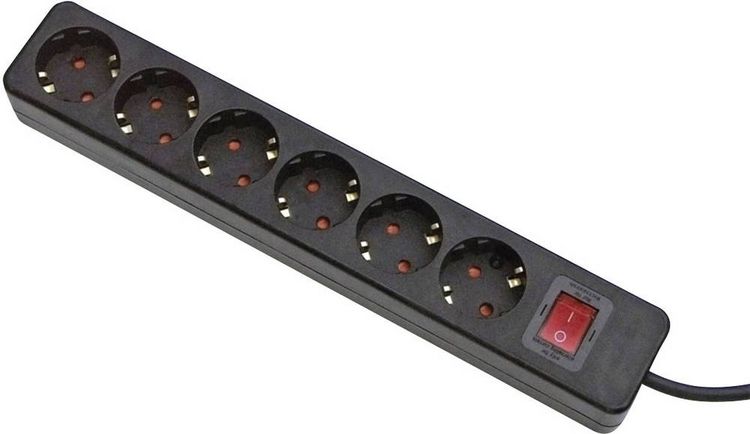 Produktbild: Gebro 106149 Steckdosenleiste mit Schalter 6fach Schwarz Schutzkontakt 1St.