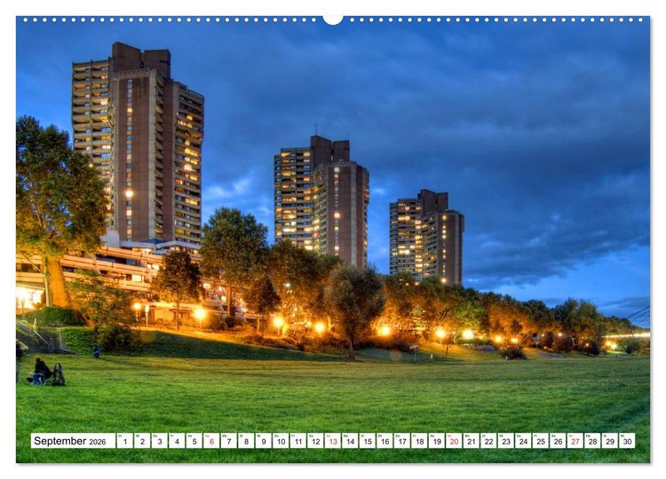 Produktbild: Mannheim bei Nacht - Impressionen aus der Quadratestadt (hochwertiger Premium Wandkalender 2026 DIN A2 quer), Kunstdruck in Hochglanz