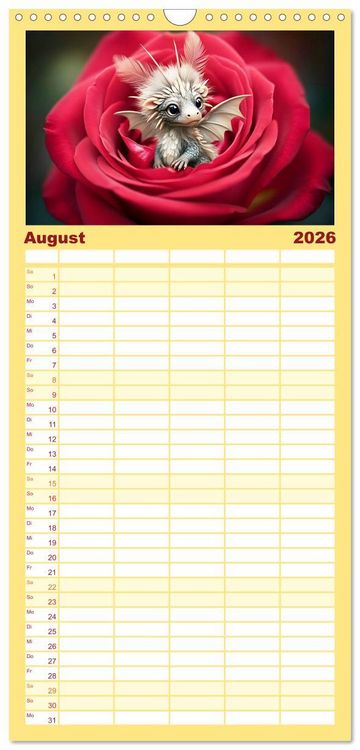 Produktbild: Familienplaner 2026 - S&uuml;&szlig;e Babydrachen mit 5 Spalten (Wandkalender, 21 x 45 cm) CALVENDO