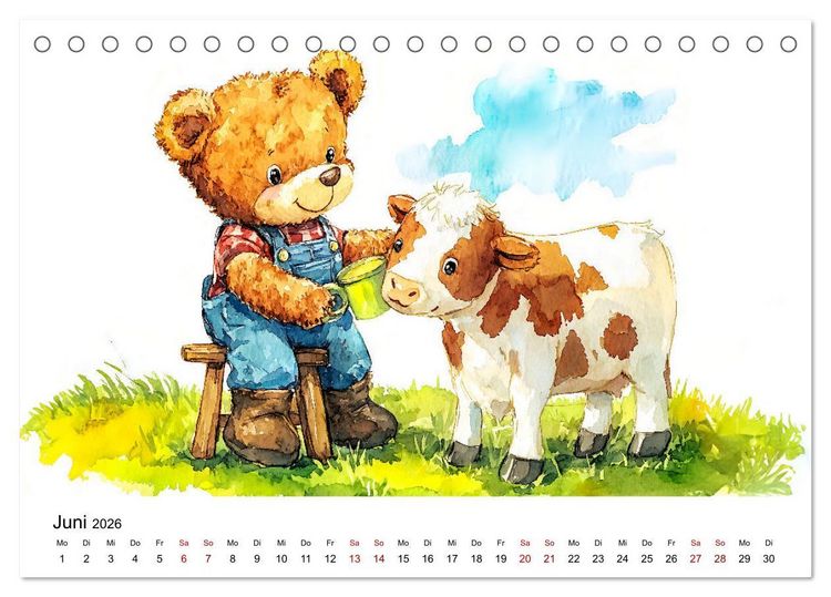 Produktbild: Teddy auf dem Bauernhof - Entdecke das Landleben mit Tieren und Feldern (Tischkalender 2026 DIN A5 quer), CALVENDO Monatskalender