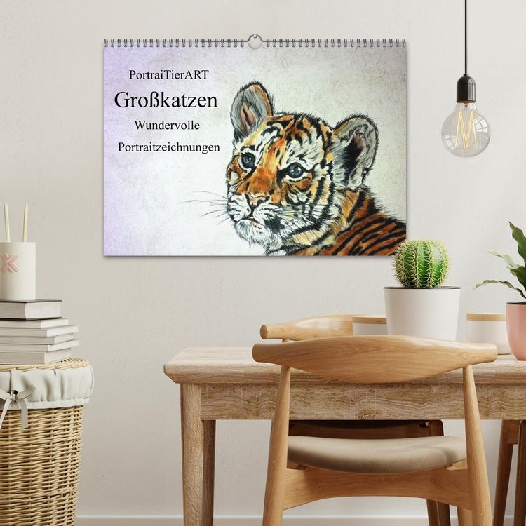 Produktbild: PortraiTierART Gro&szlig;katzen - Wundervolle Portraitzeichnungen (Wandkalender 2026 DIN A3 quer), CALVENDO Monatskalender