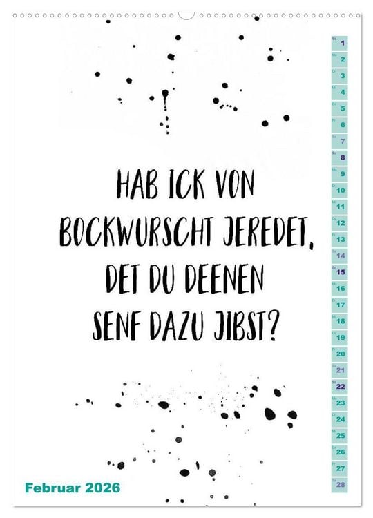 Produktbild: BERLINERISCH Lustige Spr&uuml;che (hochwertiger Premium Wandkalender 2026 DIN A2 hoch), Kunstdruck in Hochglanz