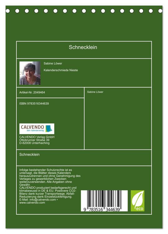 Produktbild: Schnecklein (Tischkalender 2026 DIN A5 hoch), CALVENDO Monatskalender