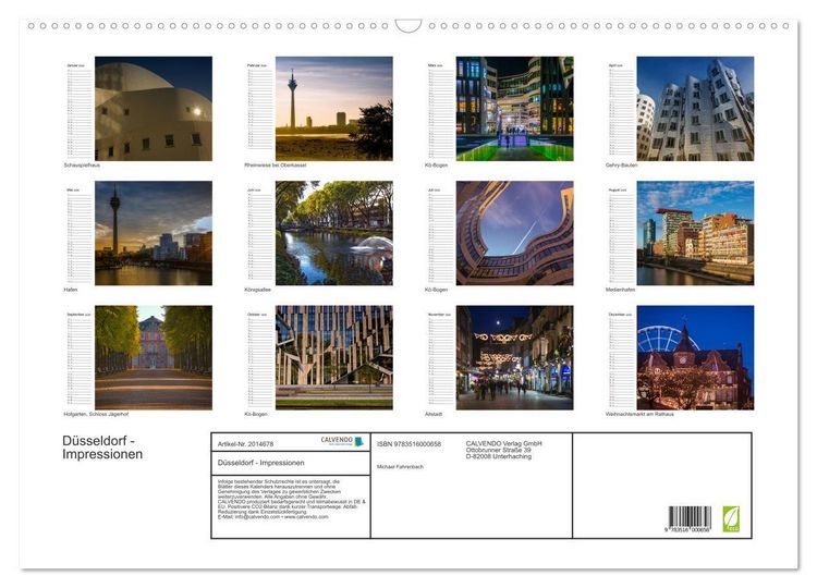 Produktbild: D&uuml;sseldorf - Impressionen (Wandkalender 2026 DIN A2 quer), CALVENDO Monatskalender