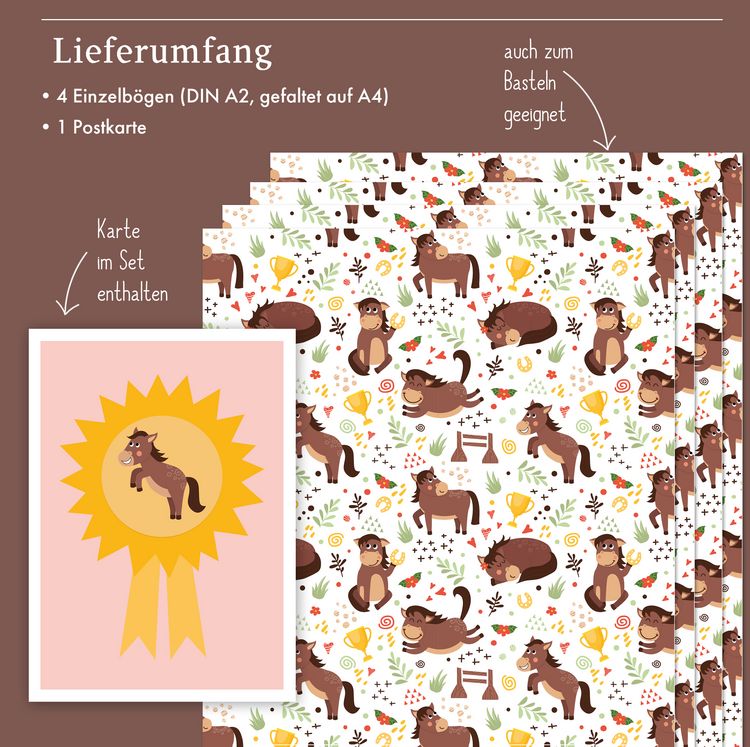 Produktbild: Geschenkpapier-Set f&uuml;r Kinder: Pferde, Reiten