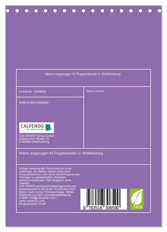 Produktbild: Warm angezogen KI Puppenkinder in Wollkleidung (Tischkalender 2026 DIN A5 hoch), CALVENDO Monatskalender