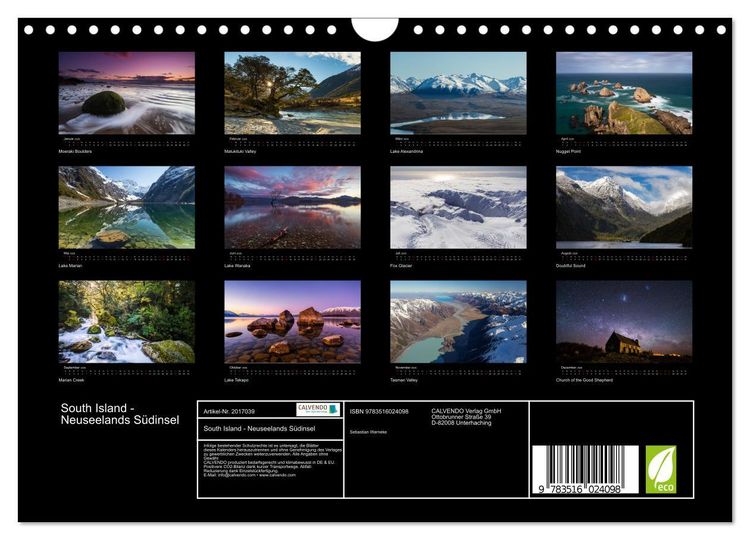 Produktbild: South Island - Neuseelands S&uuml;dinsel (Wandkalender 2026 DIN A4 quer), CALVENDO Monatskalender