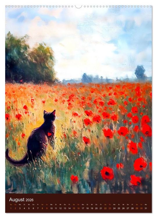 Produktbild: Katzen und Kunst - Samtige Herrscher der impressionistischen G&auml;rten (hochwertiger Premium Wandkalender 2026 DIN A2 hoch), Kunstdruck in Hochglanz