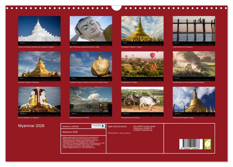Produktbild: Myanmar 2026 (Wandkalender 2026 DIN A3 quer), CALVENDO Monatskalender