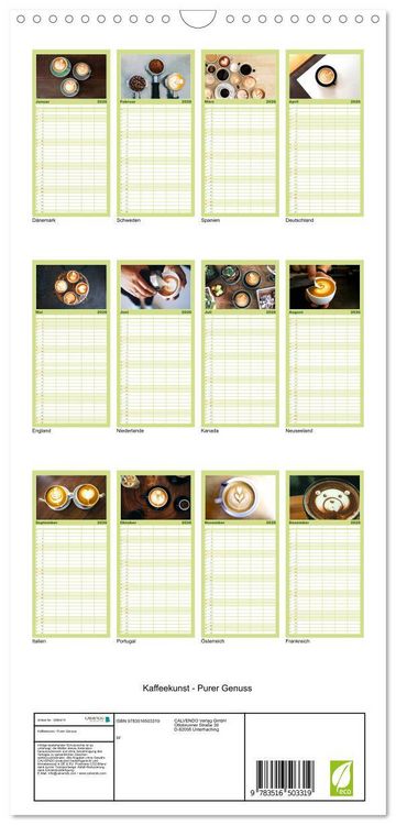Produktbild: Familienplaner 2026 - Kaffeekunst - Purer Genuss mit 5 Spalten (Wandkalender, 21 x 45 cm) CALVENDO