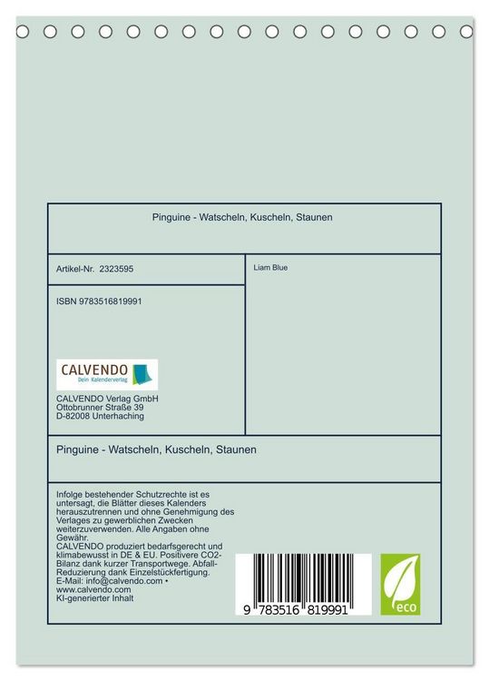 Produktbild: Pinguine - Watscheln, Kuscheln, Staunen (Tischkalender 2027 DIN A5 hoch), CALVENDO Monatskalender