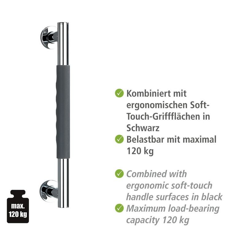 Produktbild: Edelstahl Wandhaltegriff Mod. Secura 40,5 cm, Bad-Sicherheitsgriff, belastbar bis 120 kg