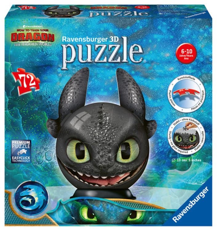 Produktbild: 3D Puzzle Ravensburger DR: Puzzle-Ball Ohnezahn mit Ohren 72 Teile