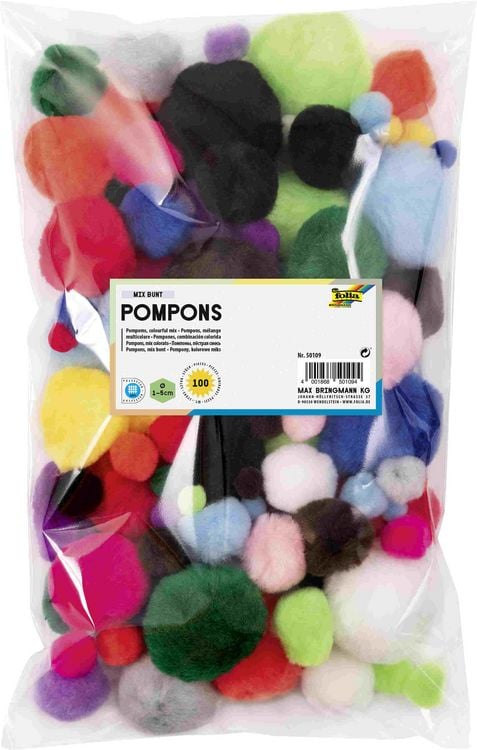 Produktbild: Folia  Pompons MIX BUNT, 100 St&uuml;ck, Gr&ouml;&szlig;en & farbig sortiert