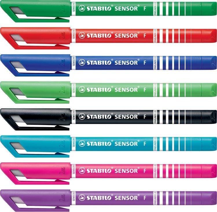 Produktbild: Fineliner mit gefederter Spitze - STABILO SENSOR F - fein - 8er Pack - mit 8 verschiedenen Farben