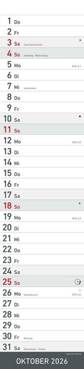Produktbild: Streifenplaner SCHWARZ 2026 - Streifenkalender - Wandplaner - Küchen-Kalender - 11,3x49,5