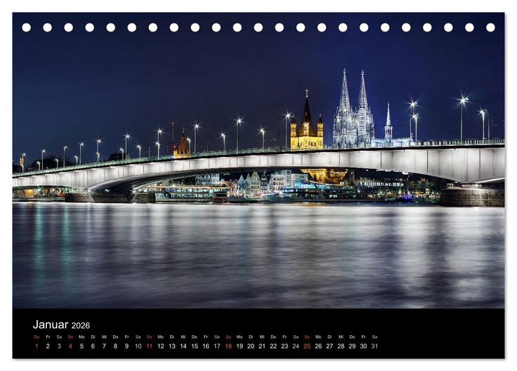 Produktbild: k&ouml;ln dunkel bunt - Die Stadt in anderem Licht! (Tischkalender 2026 DIN A5 quer), CALVENDO Monatskalender