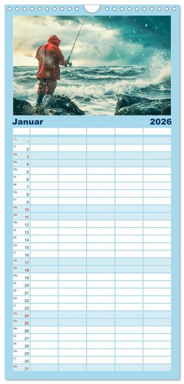 Produktbild: Familienplaner 2026 - Angeln und Fischen Impressionen mit 5 Spalten (Wandkalender, 21 x 45 cm) CALVENDO