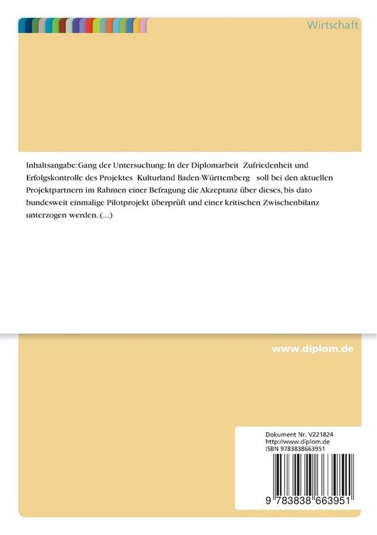 Produktbild: Zufriedenheit und Erfolgskontrolle des Projektes "Kulturland Baden-W&uuml;rtemberg"