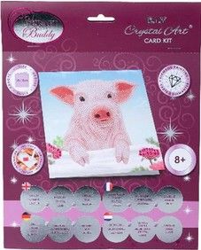 Produktbild: Craft Buddy CCK-A100 - Crystal Art Card Kit, Pig on the Fence, Schwein, 18x18cm, Kristall-Kunstkarte, Diamond Painting