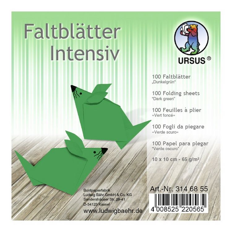 Produktbild: URSUS Falten Faltbl&auml;tter Uni intensiv, Plakatkarton, 65 g/m&sup2;, 10 x 10 cm, dunkelgr&uuml;n