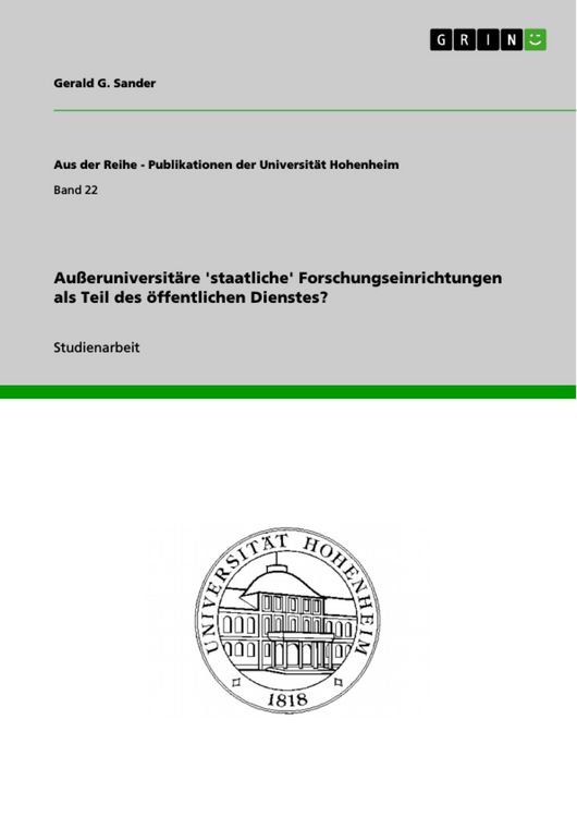 Produktbild: Au&szlig;eruniversit&auml;re 'staatliche' Forschungseinrichtungen als Teil des &ouml;ffentlichen Dienstes?