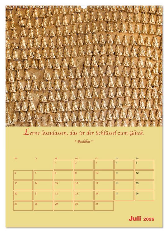 Produktbild: BUDDHA IN GOLD - Mit buddhistischen Spr&uuml;chen (hochwertiger Premium Wandkalender 2026 DIN A2 hoch), Kunstdruck in Hochglanz