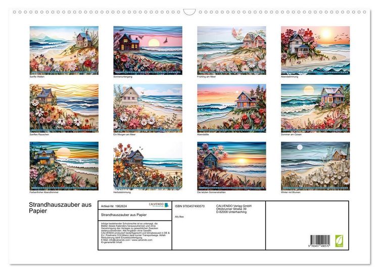 Produktbild: Strandhauszauber aus Papier (Wandkalender 2026 DIN A2 quer), CALVENDO Monatskalender