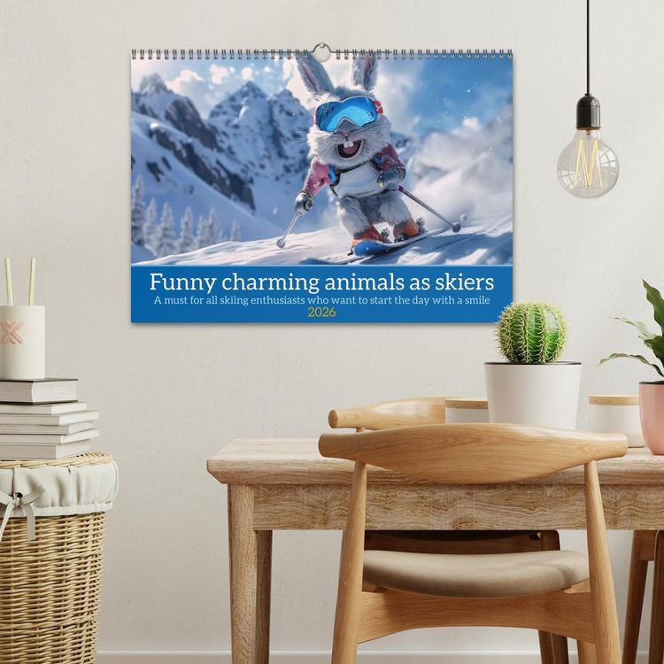 Produktbild: Funny charming animals as skiers (Wall Calendar 2026 DIN A3 landscape), CALVENDO 12 Month Wall Calendar