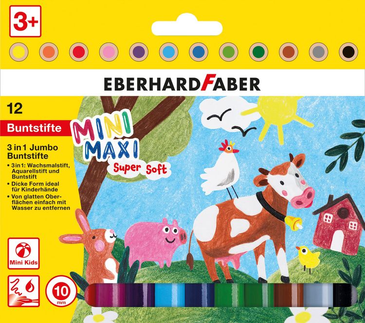 Produktbild: Eberhard Faber Buntstifte Mini Maxi 3in1 Jumbo 12er Set