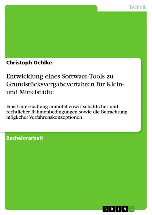 Produktbild: Entwicklung eines Software-Tools zu Grundst&uuml;cksvergabeverfahren f&uuml;r Klein- und Mittelst&auml;dte