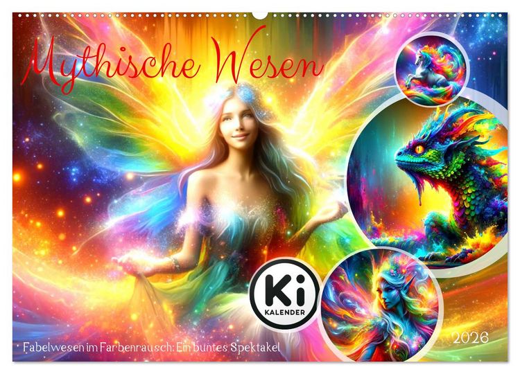 Produktbild: Mythische Wesen - Fabelwesen im Farbenrausch: Ein buntes Spektakel (Wandkalender 2026 DIN A2 quer), CALVENDO Monatskalender