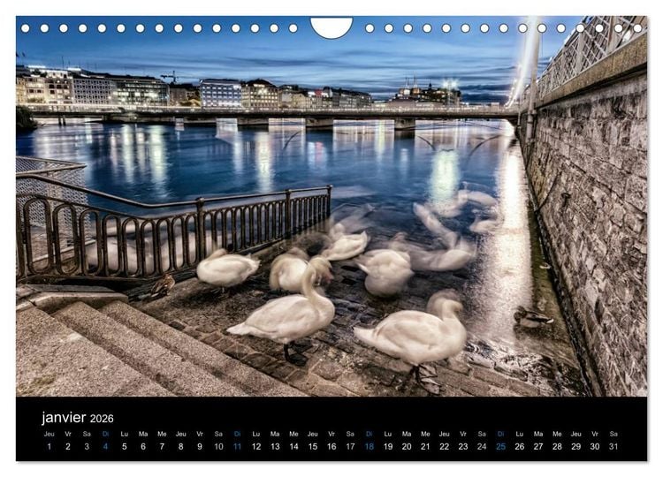 Produktbild: Cr&eacute;puscule sur Gen&egrave;ve (Calendrier mural 2026 DIN A4 vertical), CALVENDO calendrier mensuel