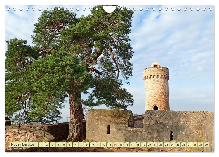 Produktbild: Weinregion Bergstra&szlig;e Burgen, Wein und Mandelbl&uuml;te (Wandkalender 2026 DIN A4 quer), CALVENDO Monatskalender