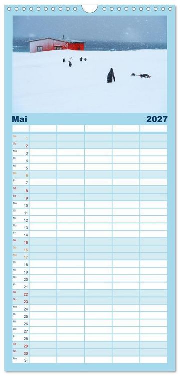 Produktbild: Familienplaner 2027 - Arktis und Antarktis - Eisig durch das Jahr mit 5 Spalten (Wandkalender, 21 x 45 cm) CALVENDO