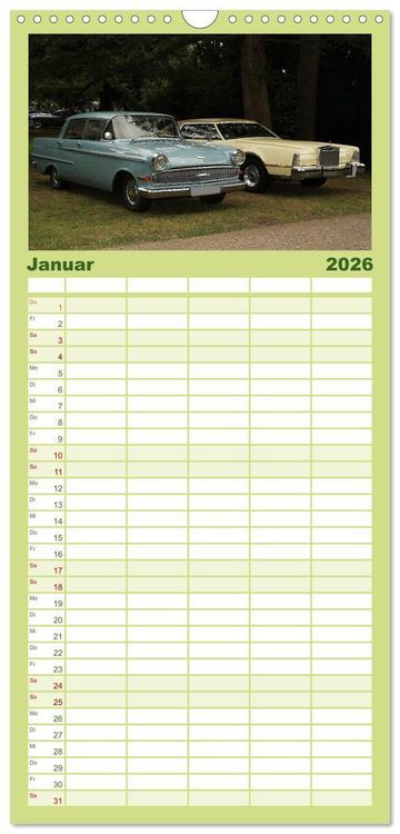 Produktbild: Familienplaner 2026 - Oldtimer vergangenger Jahrzehnte mit 5 Spalten (Wandkalender, 21 x 45 cm) CALVENDO