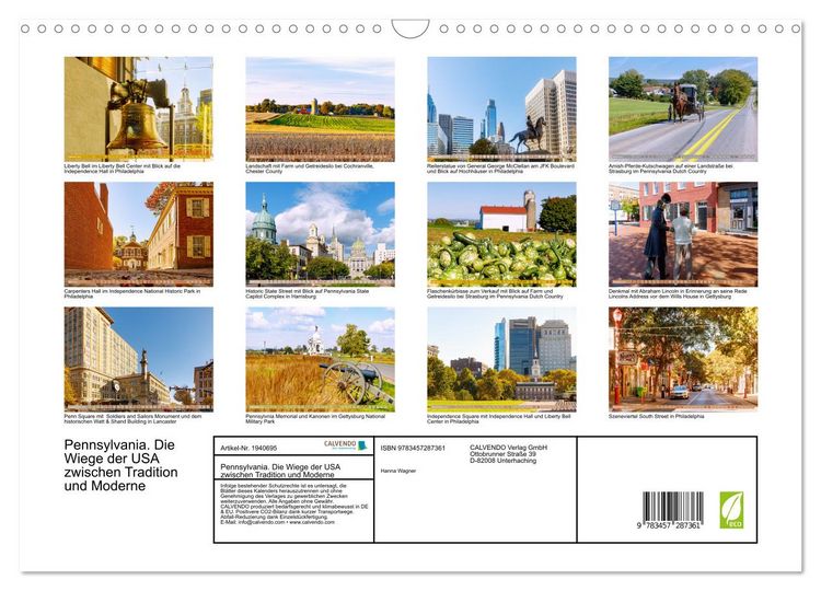 Produktbild: Pennsylvania. Die Wiege der USA zwischen Tradition und Moderne (Wandkalender 2026 DIN A3 quer), CALVENDO Monatskalender
