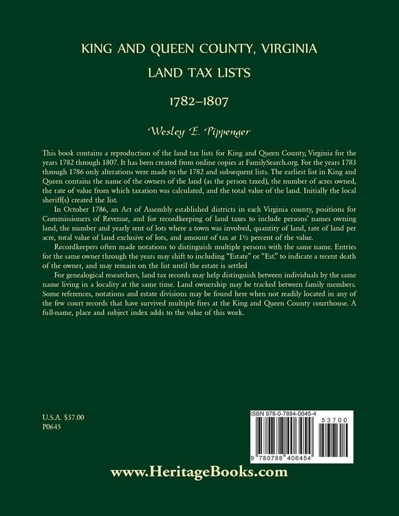 Produktbild: King and Queen County, Virginia Land Tax Lists, 1782-1807