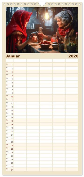Produktbild: Familienplaner 2026 - Rotk&auml;ppchen und der Wolf mit 5 Spalten (Wandkalender, 21 x 45 cm) CALVENDO